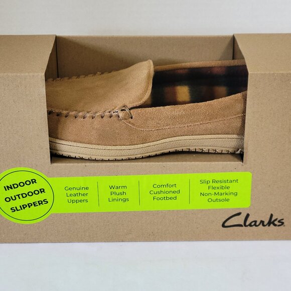 Clarks Men's Suede Venetian Moc Cinnamon Indoor/Outdoor Slippers - Size 11 NIB - Picture 1 of 8